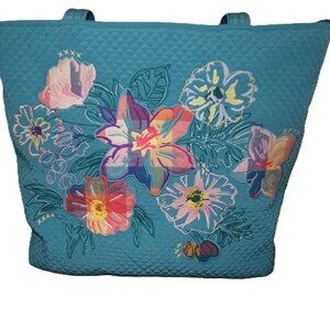 Vera Bradley  tropical Happy Blooms Large Vera Tote Bag Microfiber